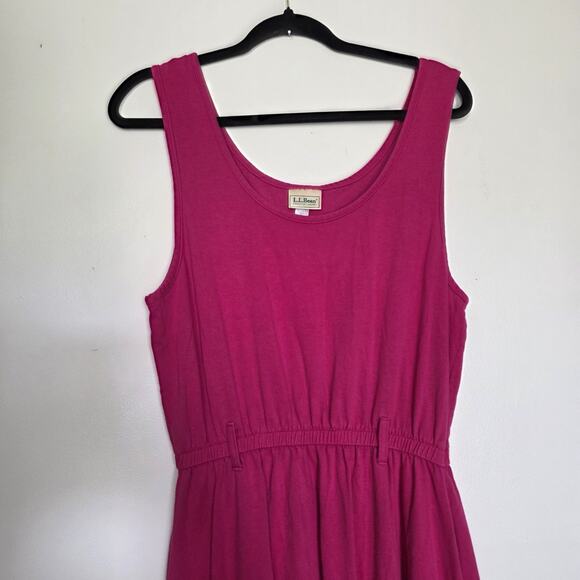 Vtg LL Bean Midi Dress Womens M Pink Stretch Pockets USA Retro Cotton Minimalist - Picture 2 of 10